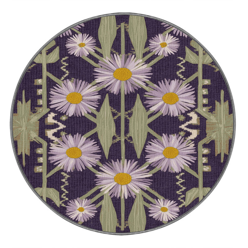 Washable Mojave Aster Southwestern Area Rug, Round 6'