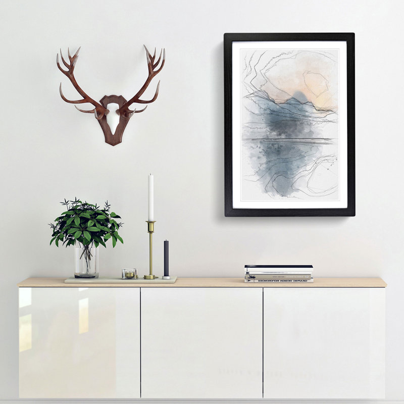 Sunrise over the Mountains Abstract - Picture Frame Painting Print, 63cm H x 45cm W x 2cm D, Black Framed