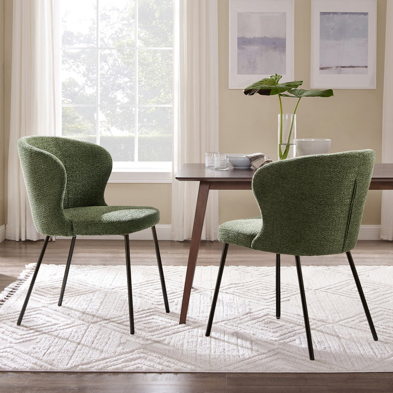 Briyona 19.69'' W Mid-Century Modern Fabric  Upholstered Dining Side Chair , Green Polyester