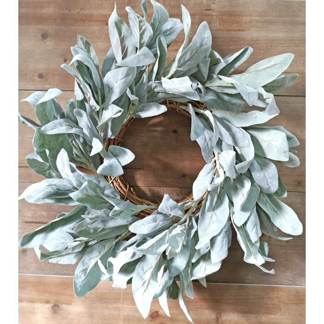 Handcrafted Faux Lambs Ear Silk 21'' Wreath Primrue