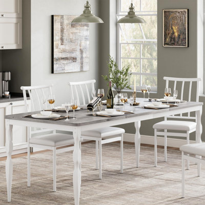 Table de salle à manger de style campagnard rustique de 71 pouces avec grande table rectangulaire pour 6 longues tables de salle à manger en bois avec pieds robustes
