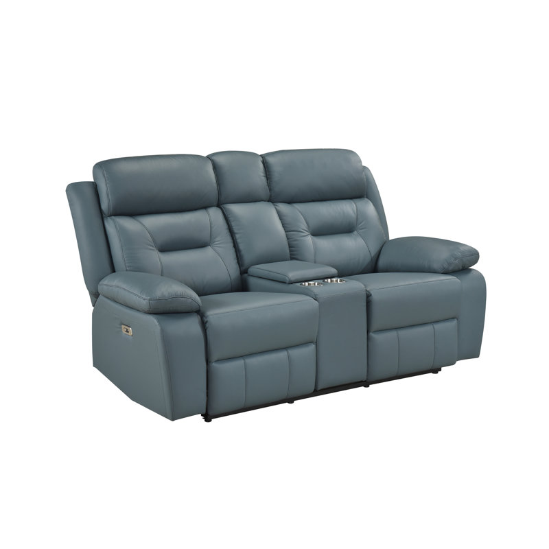 Causeuse inclinable électrique avec console et porte-gobelets, bleu-gris, Bleu-gris