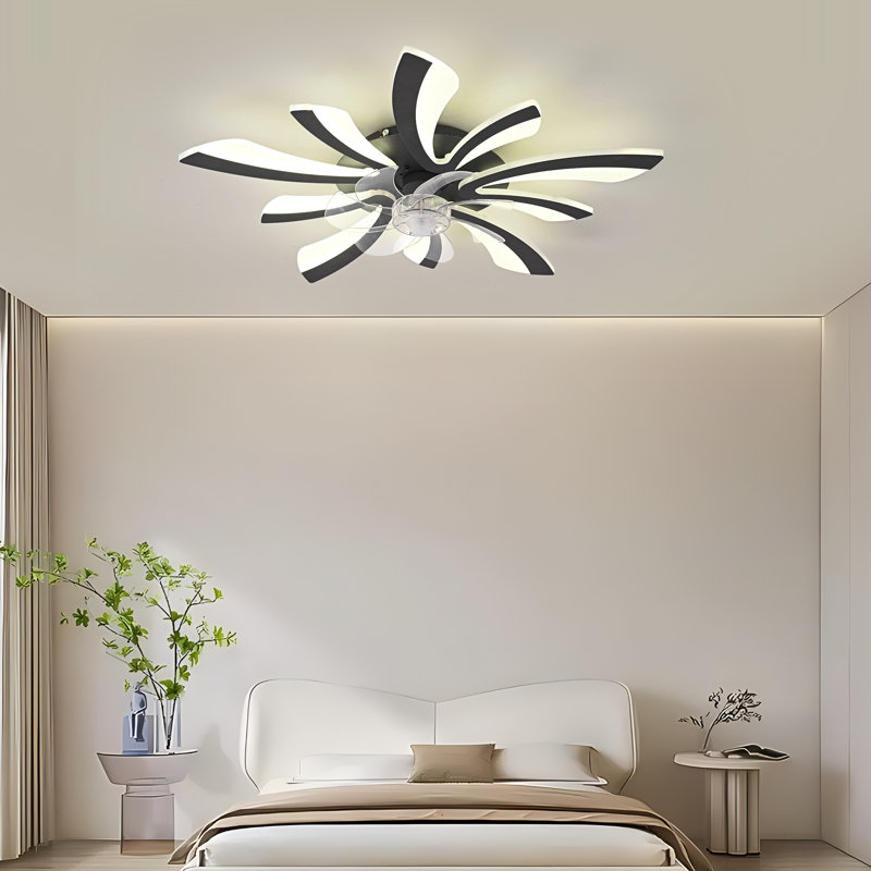 Ventilateur de plafond à intensité variable réversible à DEL 28 po à 6 vitesses avec lumière et télécommande, Noir