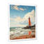 Illustration de plage rétro sur une plage de phare rouge sur toile-1352551582-1352551567