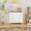 Commode pour enfants avec 3 tiroirs, poignées en bois et pieds en pin, commode en MDF pour chambre d'enfant, armoire de rangement pour chambre de bébé, blanc