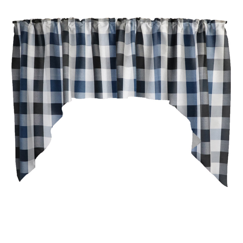 Cantonnière à damier 72 po, Noir / bleu marine / blanc