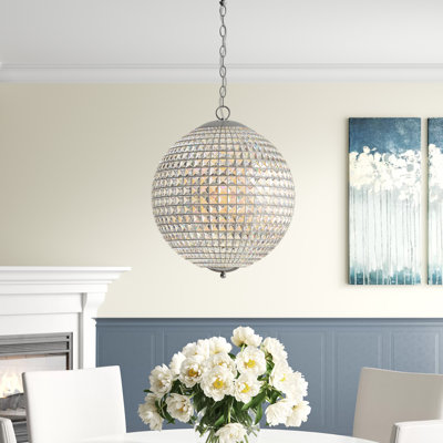Lustre sphérique unique et remarquable à 6 lumières avec accents de cristal Crain