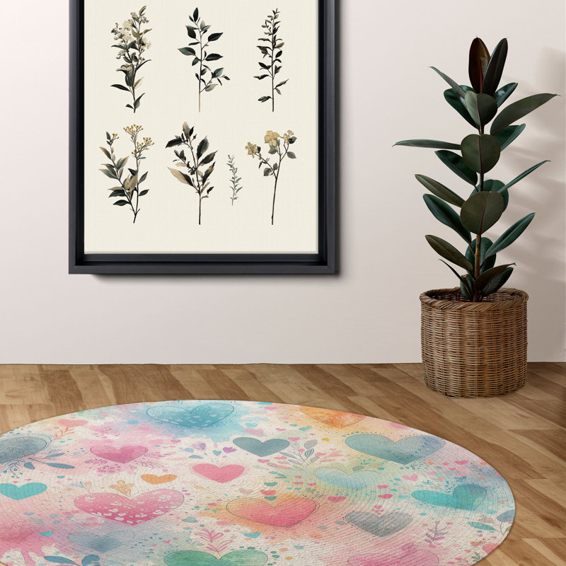 Romantic Paint Splashes Braided Rug, Round 5'
