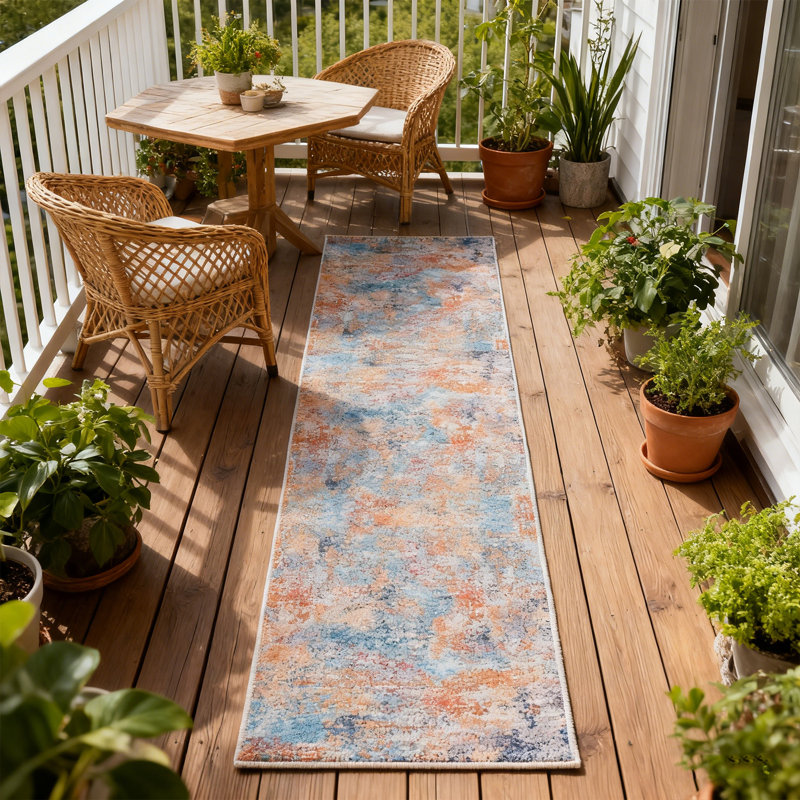 Machine Washable Non-Slip Area Rug， Modern Abstract Rug for Living Room， Bedroom， Kitchen， Soft Low-Pile Stain-Resistant Carpet， 2.6x10 Feet
