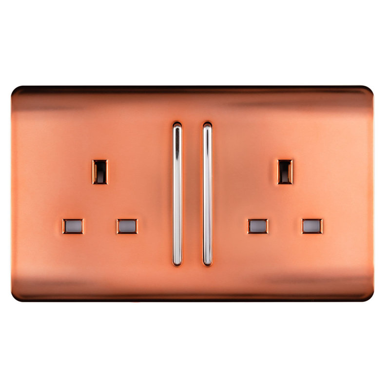 Trendi Switch 2 Gang Long Switched Plug Socket, Copper