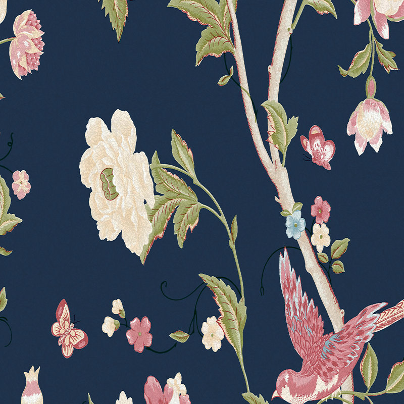 Summer Palace Sage and Apricot Removable Wallpaper, Midnight Blue