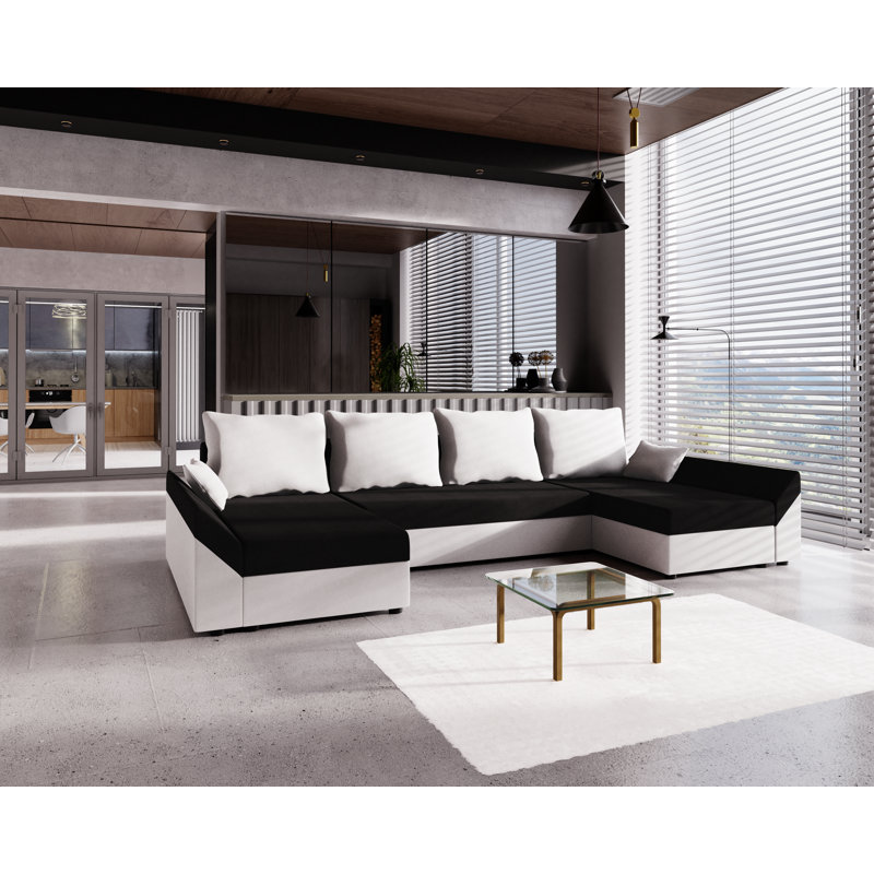 Shawntavia 3 Seater Corner Sofa , Black/White - Rainbow15/Rainbow31