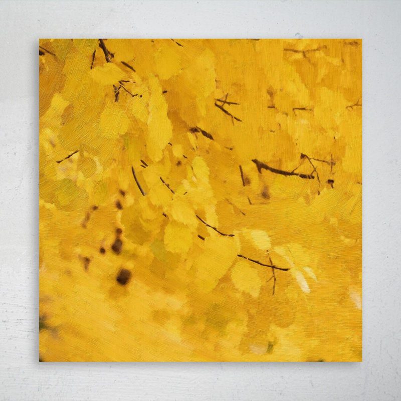 Feuilles jaunes sur fond blanc - 1 pièce, reproduction d'art graphique sur toile tendue, H 32 po x l 32 po