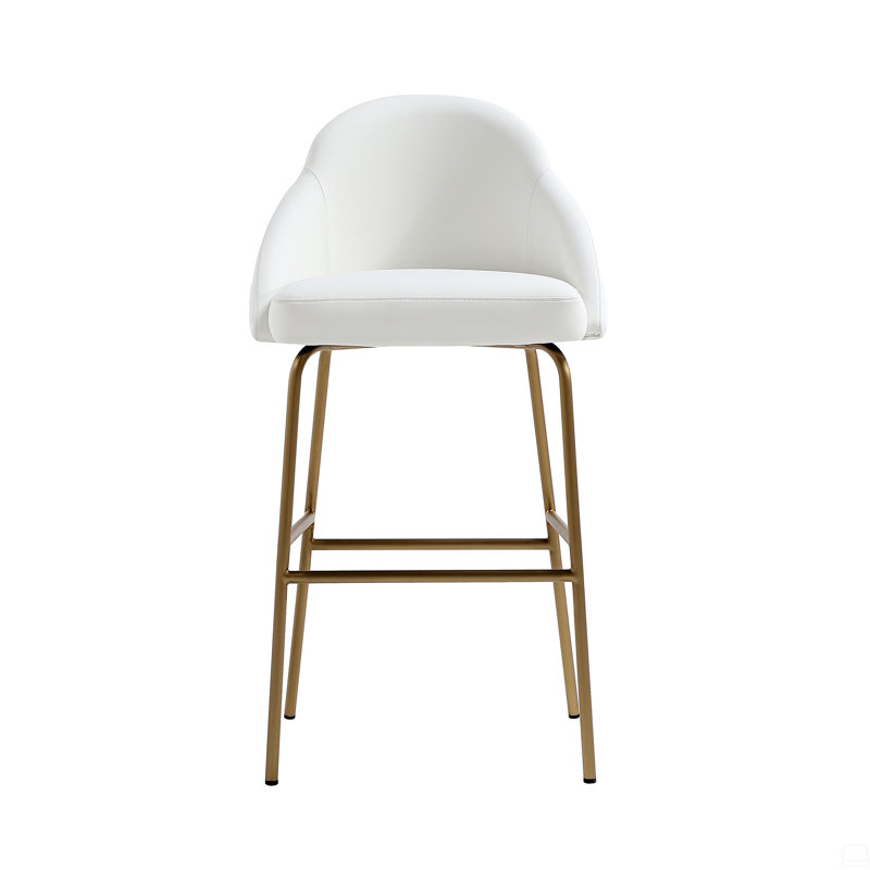 Tabouret de bar rembourré en métal, Doré, Blanc