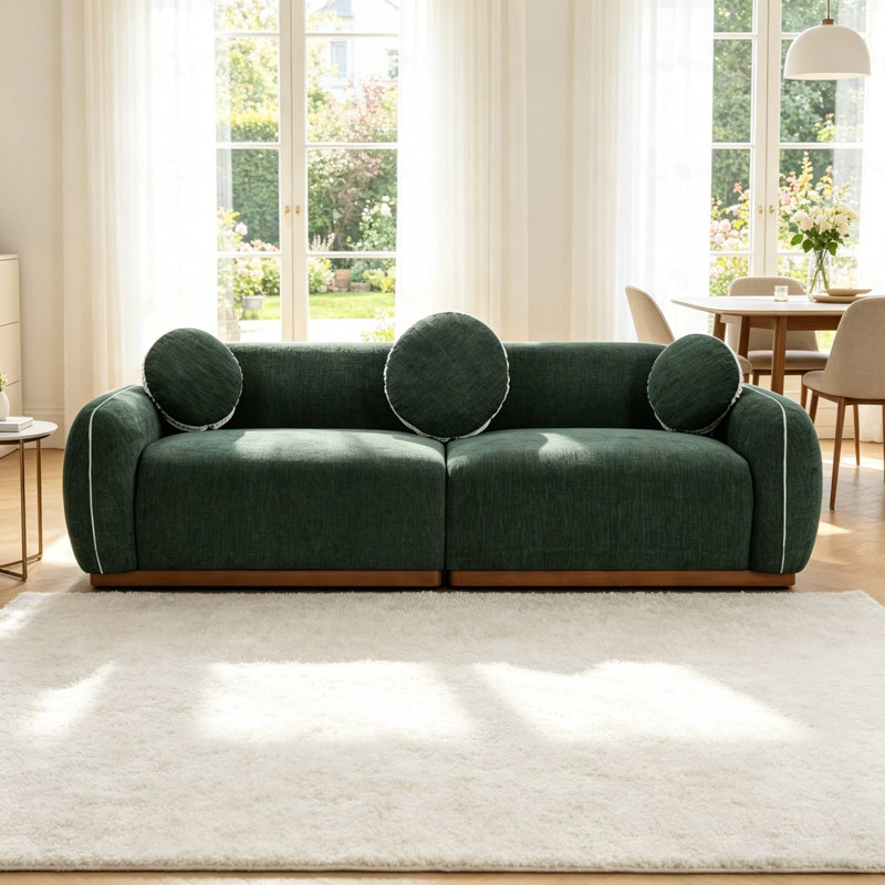 Canapé moderne 90,94 "Boucle, 3 traversins pour le coin lecture du salon, Vert, Brun