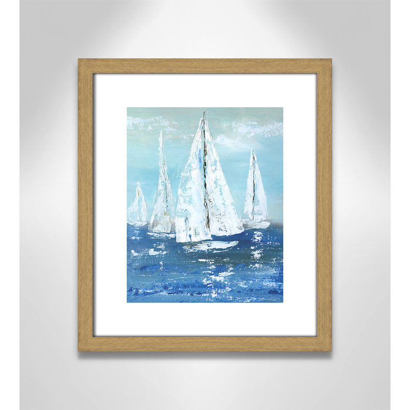 Voiles blanches - reproduction d'art, H 15 po x l 13 po x P 0,75 po, Toile avec cadre en bois beige