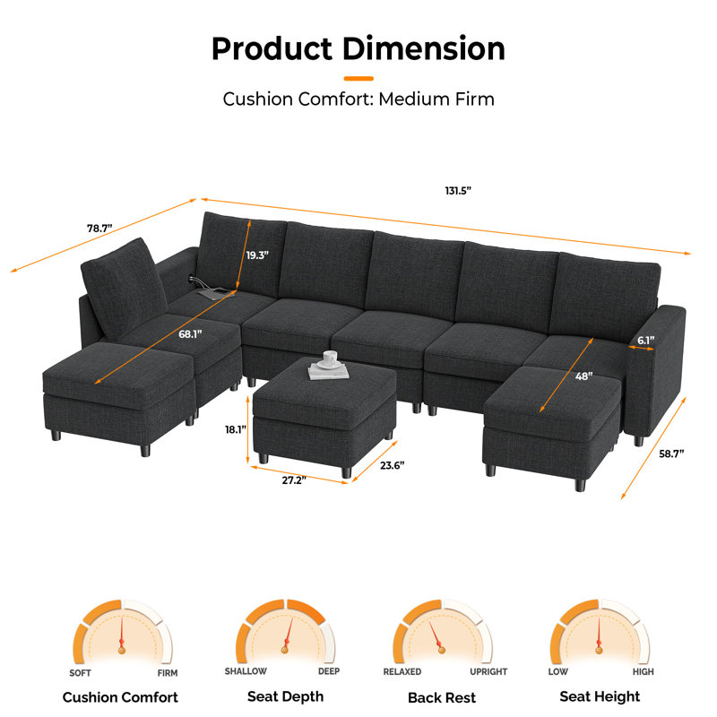 Canapé modulaire 9 pièces VINGLI, Polyester gris