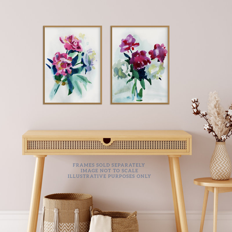 Spring Flower Pink And White Bouquet In Vase Floral Watercolour - 2 Piece No Frame Print Set, 40.5cm H x 30.5cm W x 0.3cm D