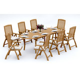 8 Seats 9 Pcs Grade-A Teak Wood Dining Set: 94" Double Extension Oval Table And 8 Ashely Folding Reclining Arm Chairs #11AS2208