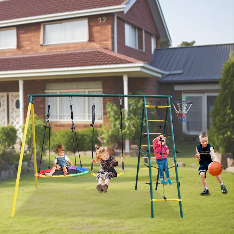 Balançoire en métal multicolore avec dispositif de sécurité