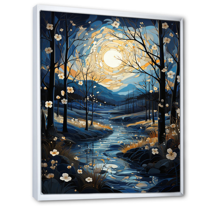 Birch Woods Moonlit Symphony III sur impression sur toile, H 20 po x l 12 po x P 1 po, Cadre flottant blanc