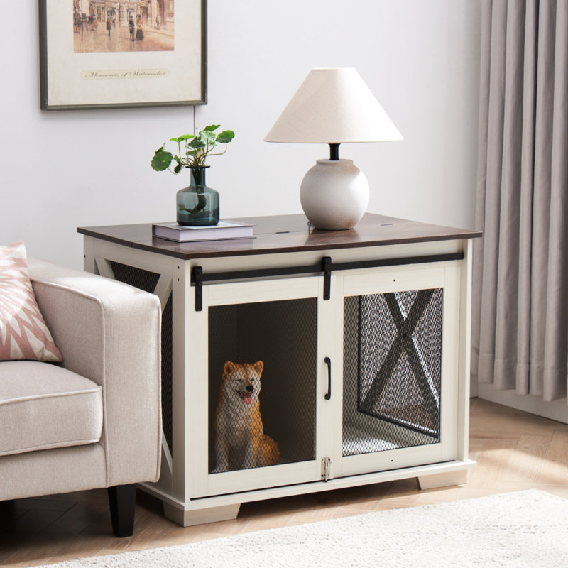 Cage pour chien avec enceinte en métal et cloison réglable, intérieur blanc pour porte coulissante pour animaux de compagnie