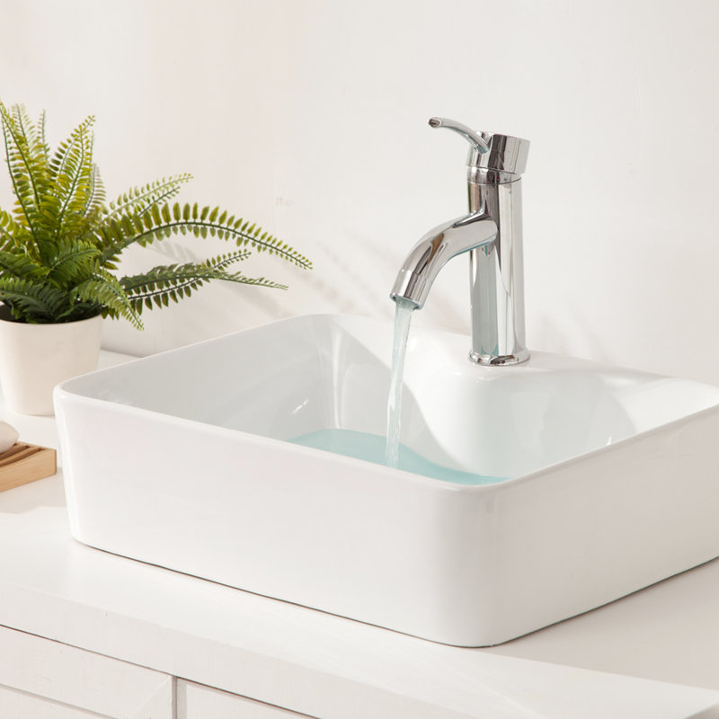 Ceramic Bathroom Vessel Sink Rectangular White - 19"x15", Modern, Stain , Countertop For 19x15", White, Rectangular, Mount