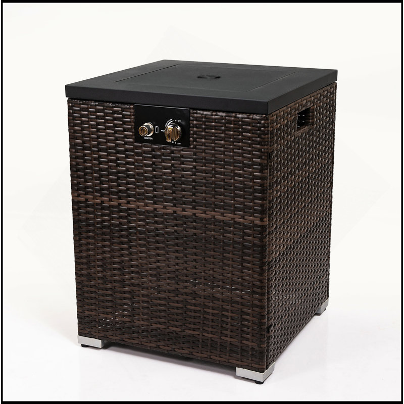 22" Propane Gas Fire Pit Table, 40000 BTU Square Fire Pit With Beautiful Wicker Base For Outside Patio Deck Garden Backyard