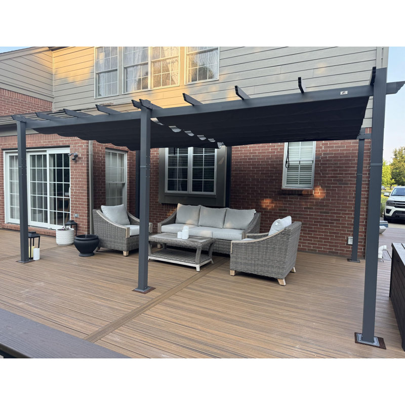 Pergola en aluminium avec auvent, gris, 18 pi. L 12 pi. D