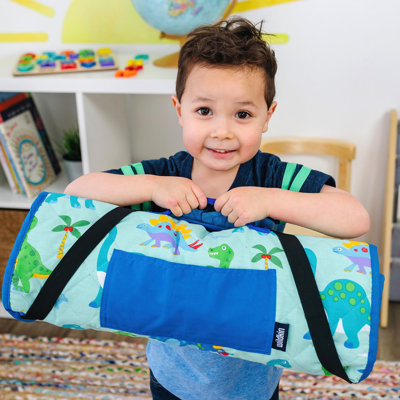 Wildkin Modern Kids Nap Mat – Soft Cotton Blend with Pillow & Elastic Straps for School & Travel - Dinosaur Land
