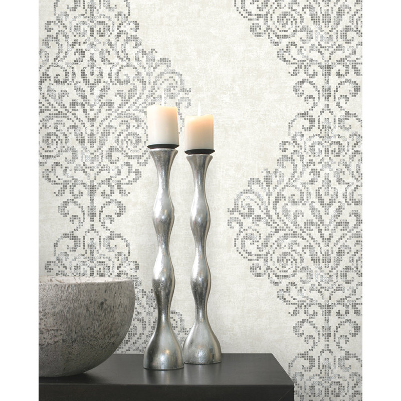 Papier peint embossé à motif 3d 33 pi x 20,5 po lux damassé Grasso, Argent