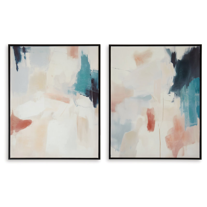 Abstract Blue and Pink Framed Canvas Wall Art Set
