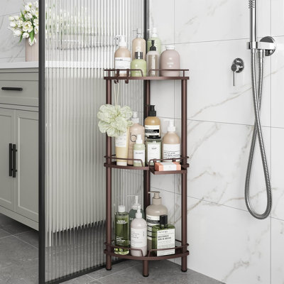 Support de douche en coin à 3 niveaux avec support à savon, support de rangement pour tablette de coin avec pieds réglables et 2 crochets pour la salle de bain