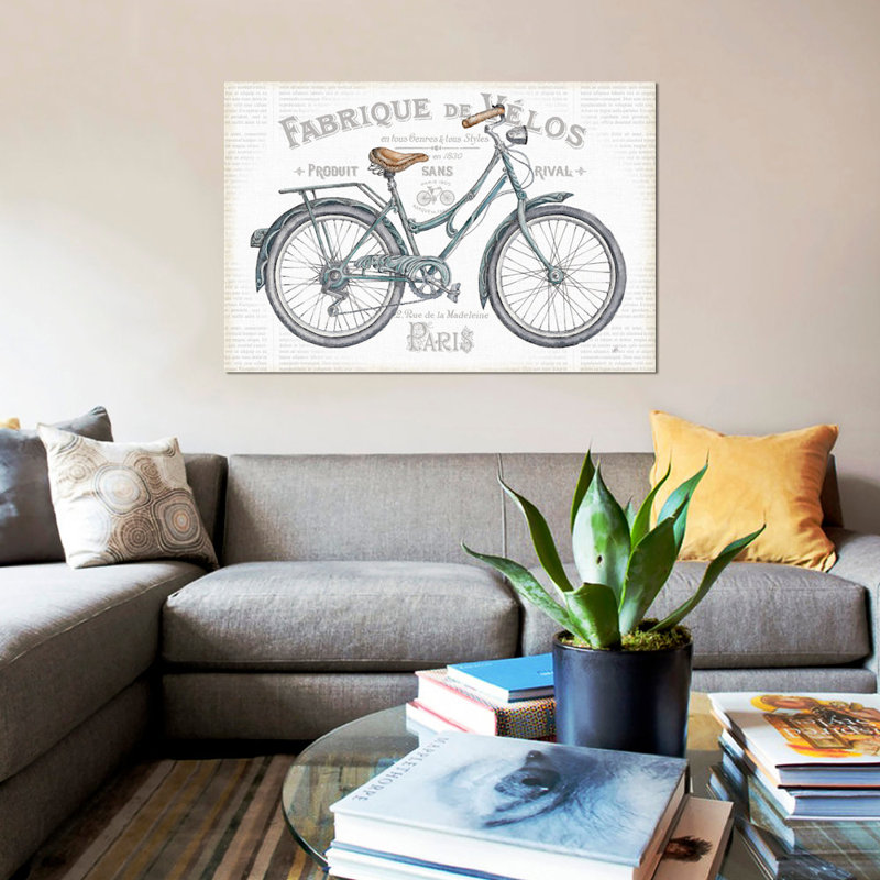 " Bicycles I " by Daphne Brissonnet, 18" H x 26" W x 1.5" D, Black Framed Canvas, No Matte