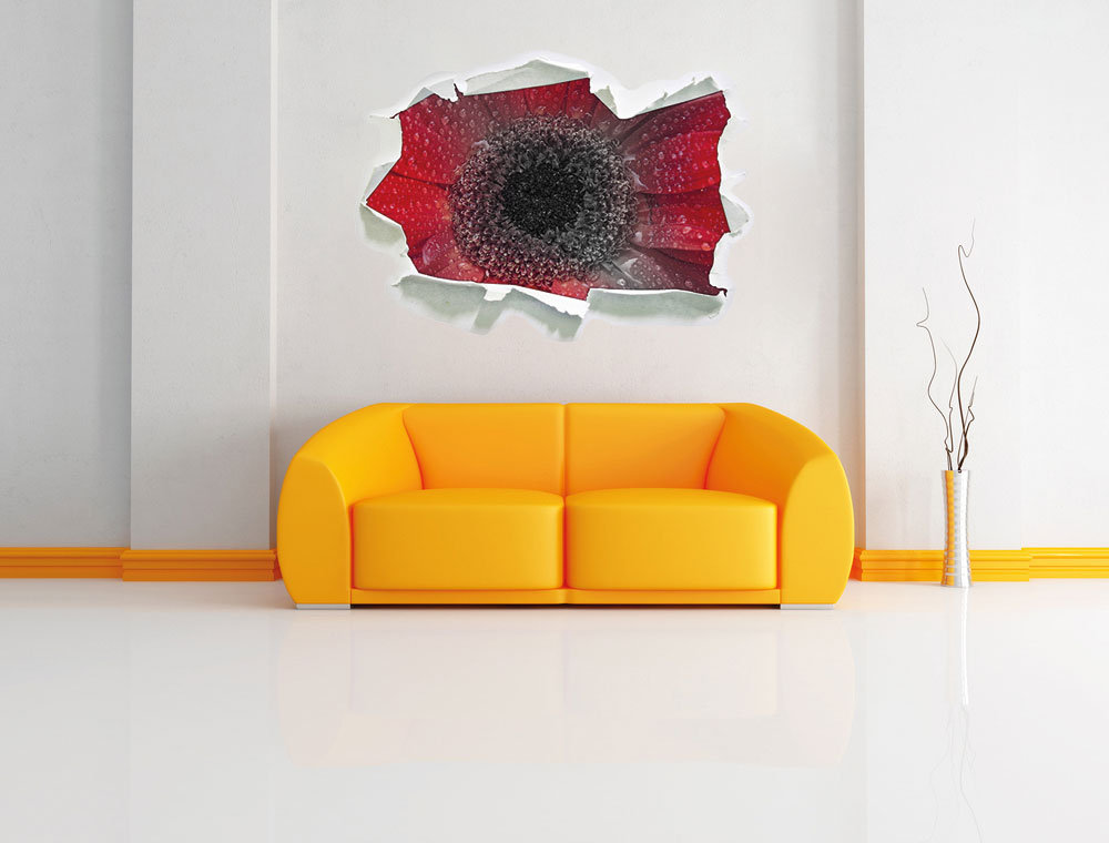 Wandtattoo Rote Gerbera mit Wassertropfen