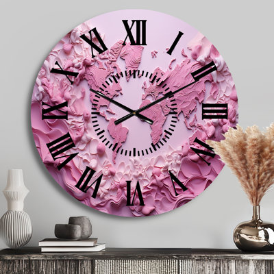Pink Whimsical Waters World Map - World Map Black Face Wall Clock