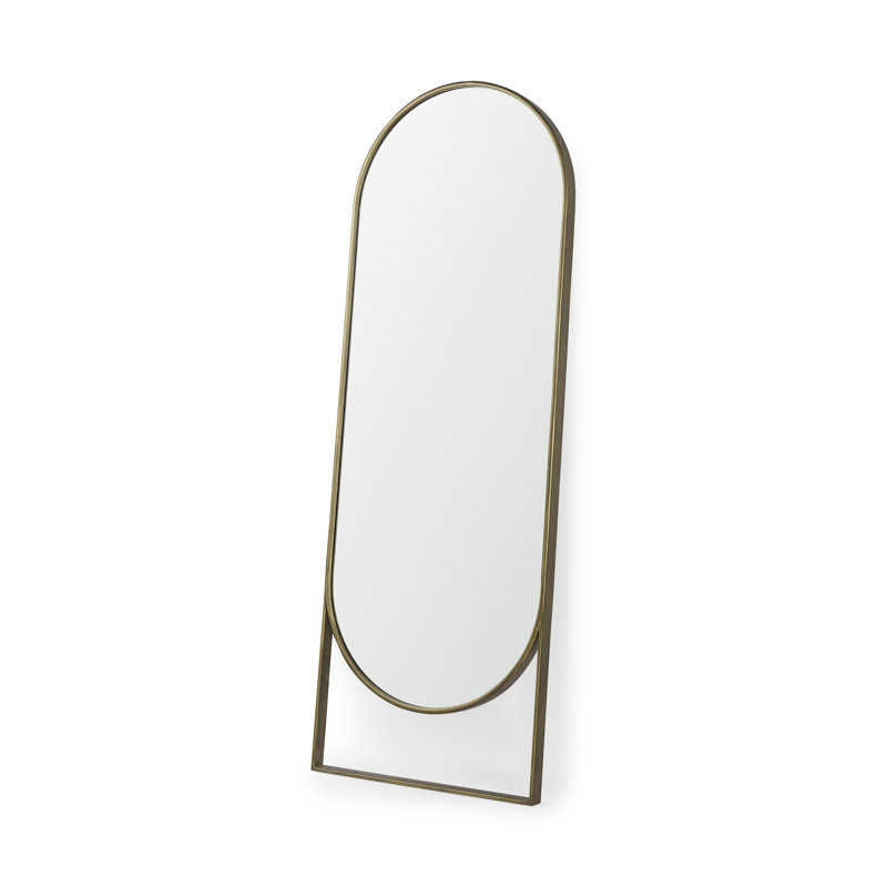 Alsen Solid Wood Rectangle Floor Mirror, Antique Gold