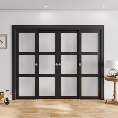 80"H Frosted Glass Sliding Closet Doors -Bypass Sliding Doors with Installation Hardware Included