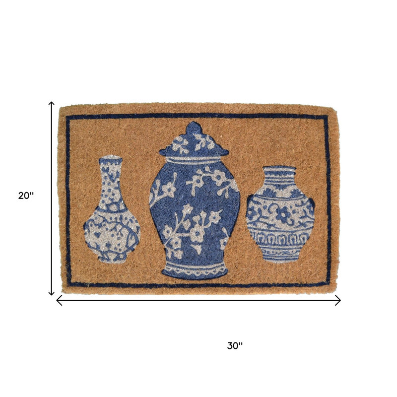 Paillasson d'extérieur 20 po x 30 po brun et blanc en porcelaine de Chine