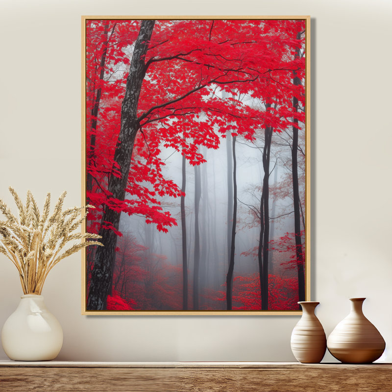 Art mural rouge érable, toile forêt d'automne, Deshmukh, H 40 po x l 30 po, Cadre naturel flottant