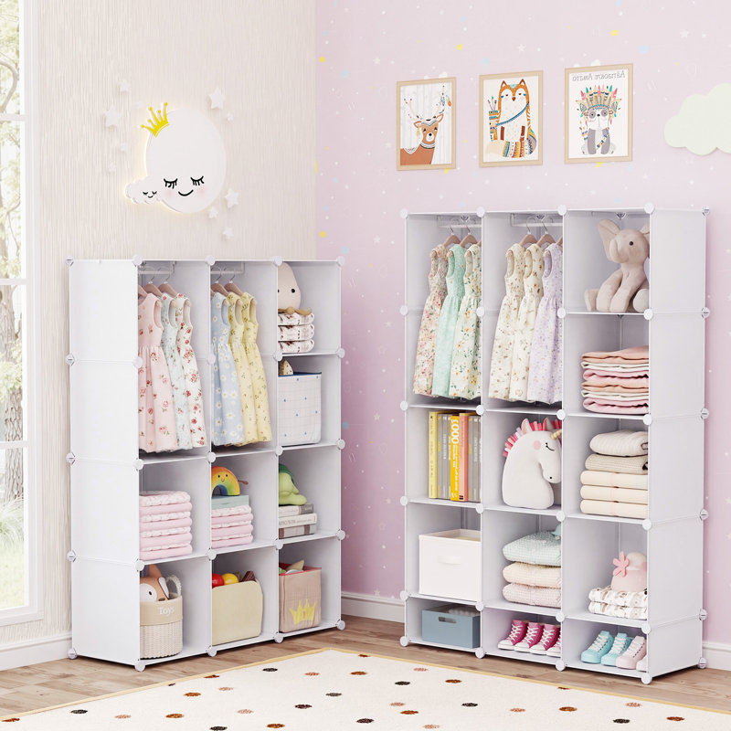 Armoire modulaire pour bébé de 13 cubes avec garde-robe et étagères ouvertes pour les vêtements, blanche, Blanc