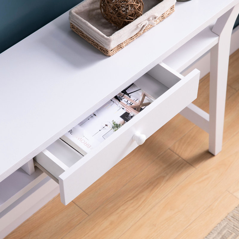 Console moderne comprenant un tiroir et deux tablettes latérales - blanc avec tablette scintillante