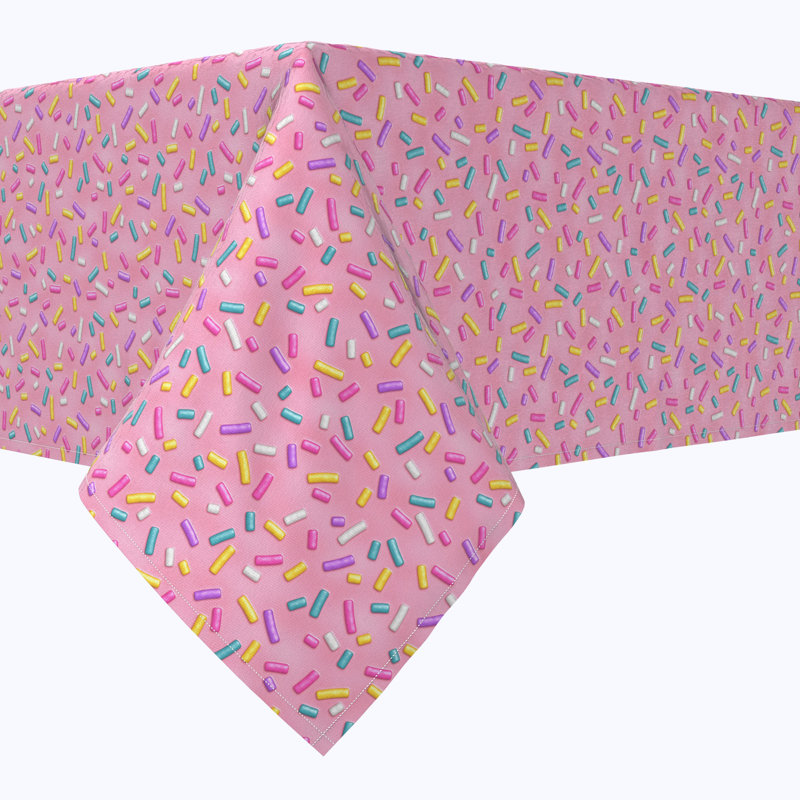 Square Tablecloth, 100% Cotton, 52X52", Rainbow Sprinkles Pink