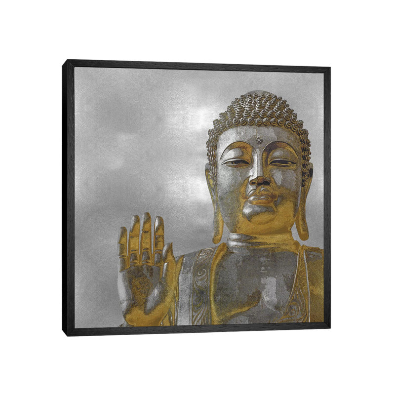 Silver And Gold Buddha by Tom Bray - Gallery-Wrapped Canvas Giclée on Canvas, Black Floater Framed, 93.98 cm H x 93.98 cm W