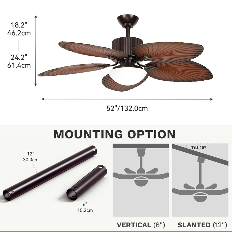 Ventilateur de plafond 52 po Tropical, Brun