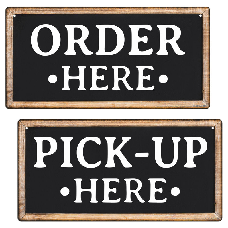 Black and White Aluminum Order and Pick-Up Signs Set
