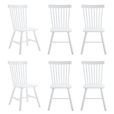 Mid Century Windsor Back Solid Wood Dining Chair, Farmhouse Slat Back Side Chair For Kitchen/Dining Room/Restaurant (Set of 6) 