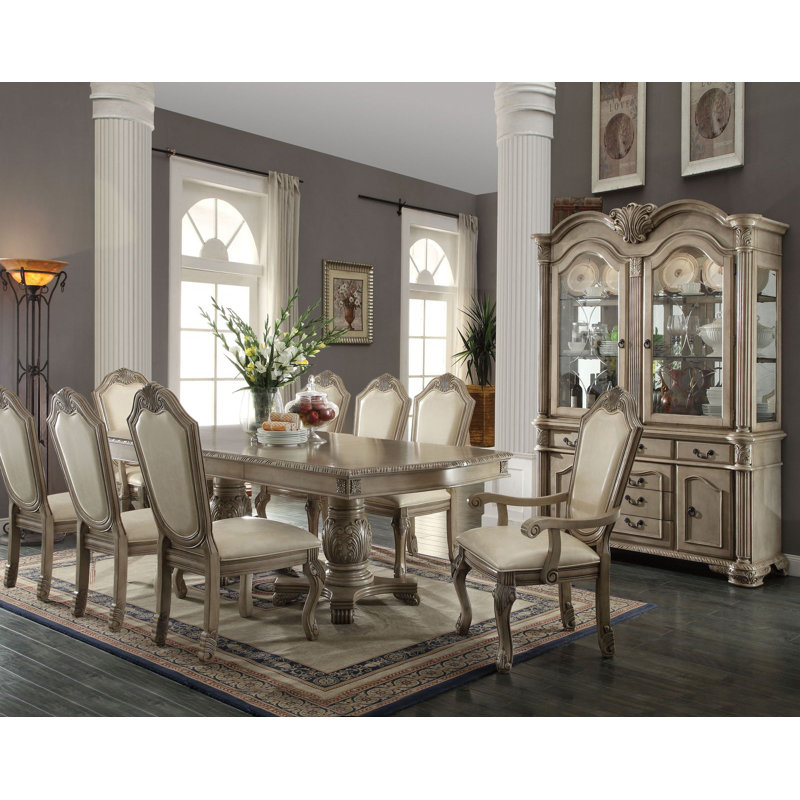 9-ps Formal Dining Table Set Kitchen Furniture Set Include 1 Extendable Dining Table, 6 Side Chairs And 2 Arm Chairs, Set For 8 Persons