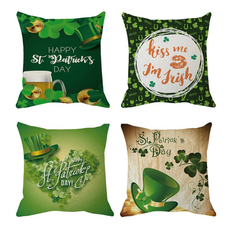 Housse de coussin en lin , Vert / blanc