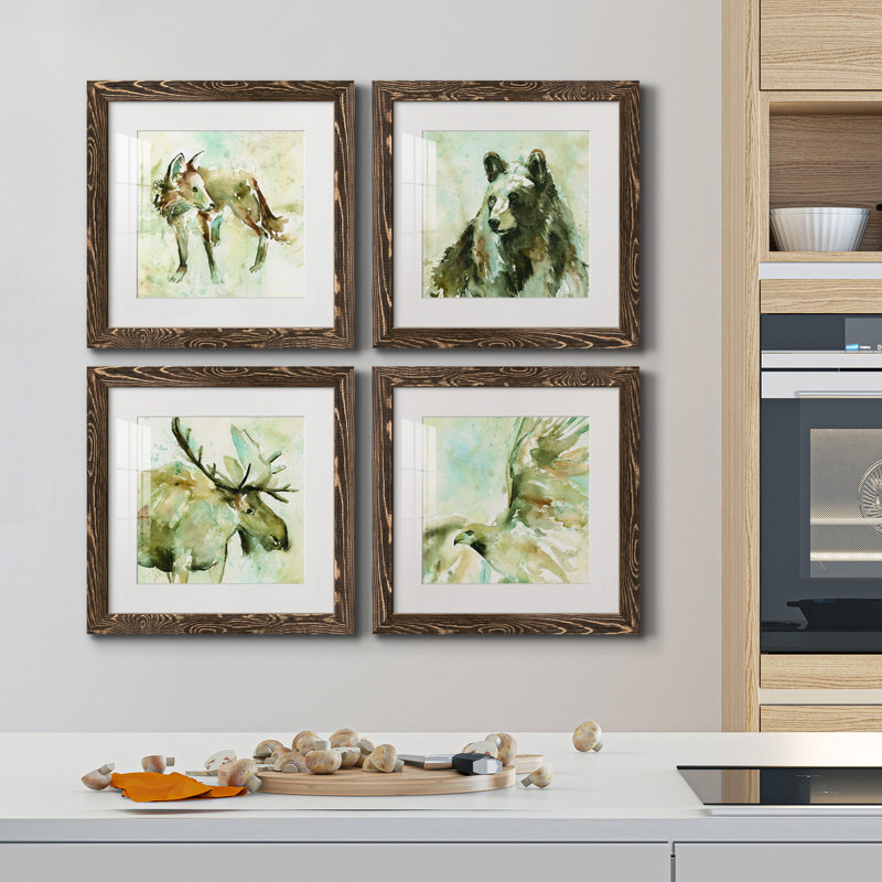 On Second Thought - Ensemble de 4 peintures sur toiles encadrées, H 27,5 po x l 110 po x P 1,5 po, Toile encadrée noyer